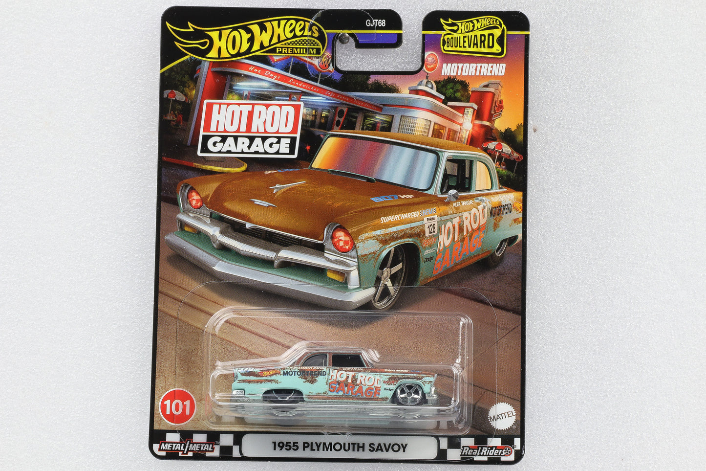 1:64 Hot Wheels Premium Boulevard 1955 Plymouth Savoy Rusty Hot Rod Garage #101