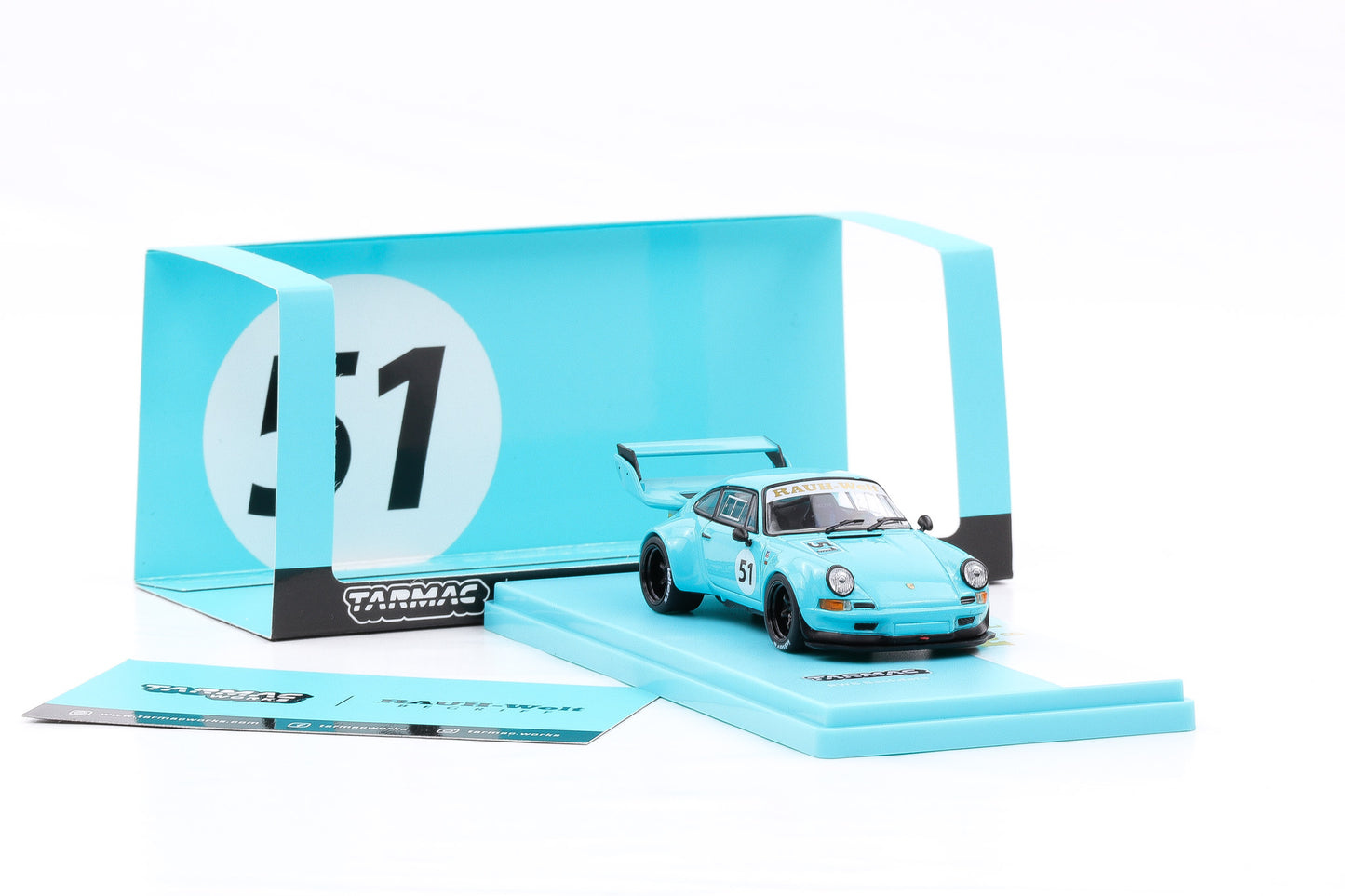 1:43 Tarmac Porsche 911 RWB #51 Backdate RAUH-Welt blau /Acrylbox defekt