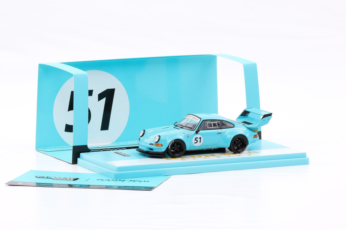 1:43 Tarmac Porsche 911 RWB #51 Backdate RAUH-Welt blau /Acrylbox defekt