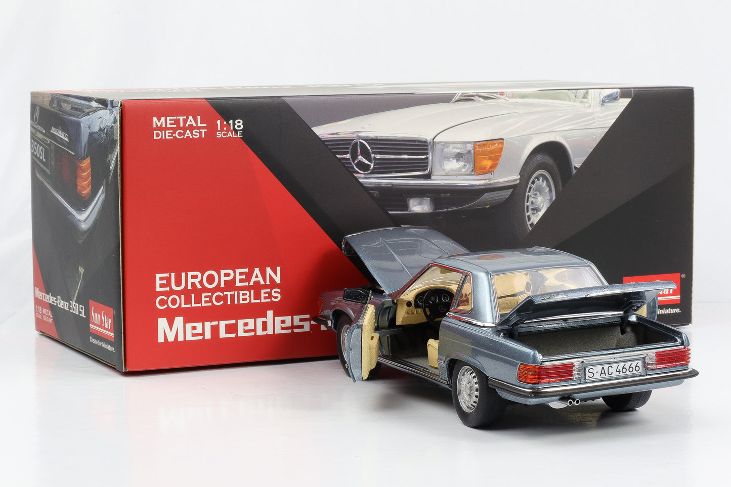 1:18 Sun Star Mercedes-Benz 350SL W107 Hardtop blau metallic 1977