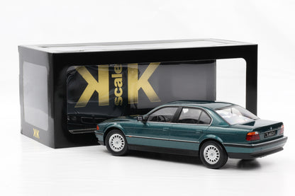 1:18 kk Scale BMW 740i E38 Serie 1 1994 Ascot Green Metallic (353) Diecast + Vitrine