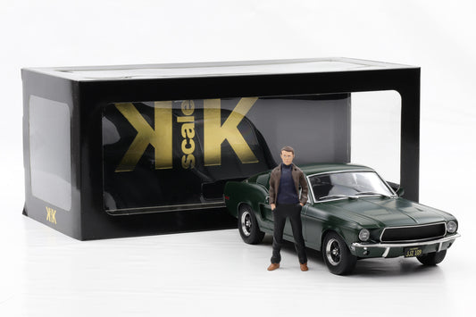 1:18 KK-Scale Ford Mustang GT Fastback 1968 flat green Bullitt McQueen + Figur