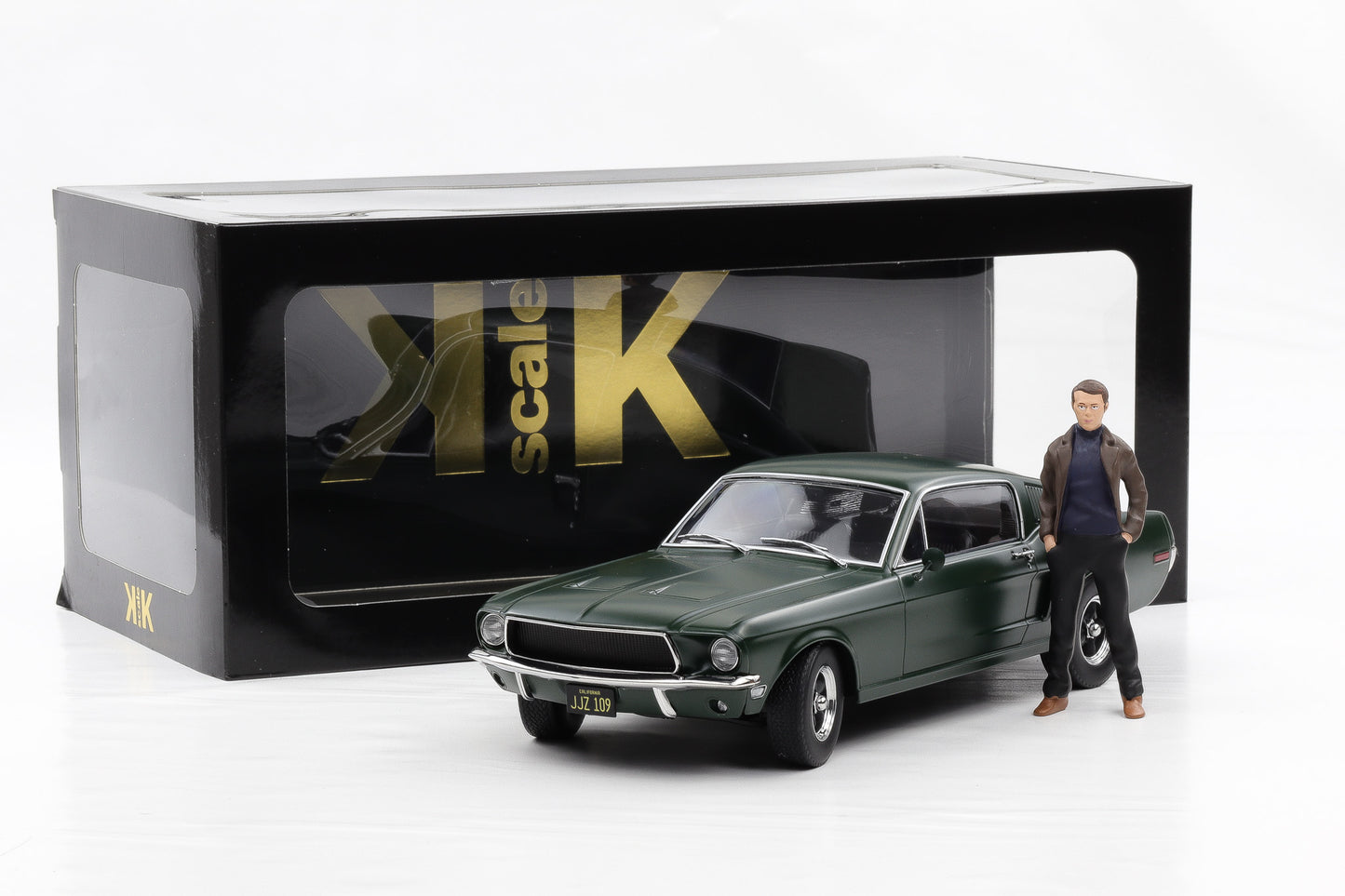 1:18 KK-Scale Ford Mustang GT Fastback 1968 flat green Bullitt McQueen + Figur