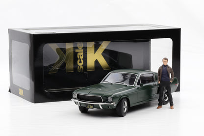 1:18 KK-Scale Ford Mustang GT Fastback 1968 flat green Bullitt McQueen + Figur