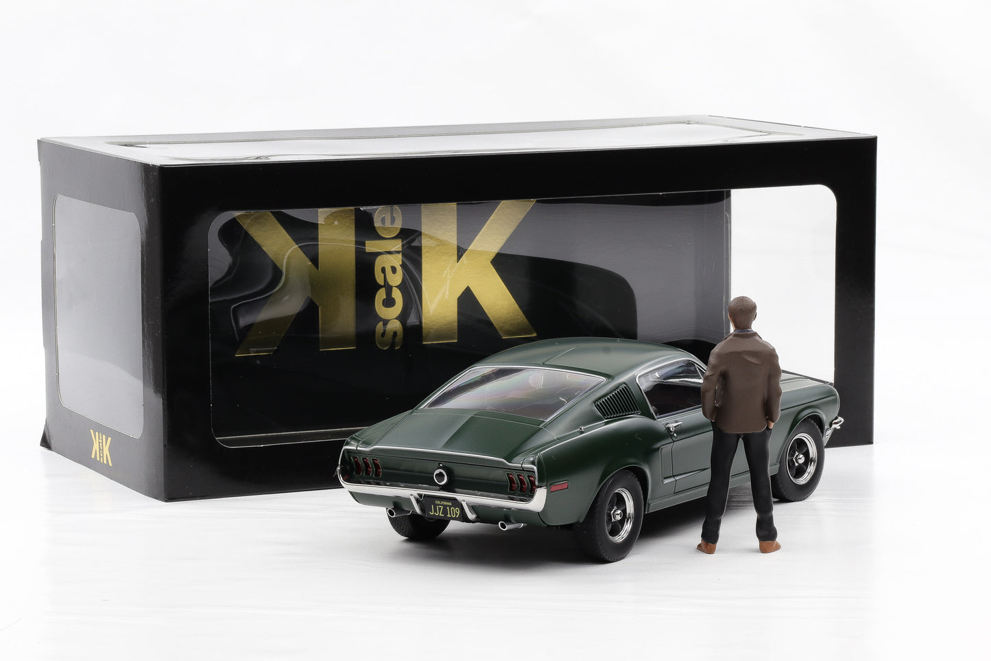 1:18 KK-Scale Ford Mustang GT Fastback 1968 flat green Bullitt McQueen + Figur