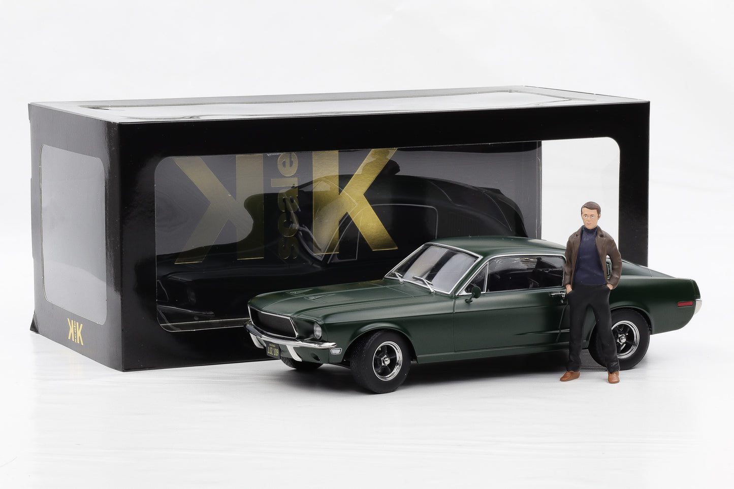 1:18 KK-Scale Ford Mustang GT Fastback 1968 flat green Bullitt McQueen + Figur
