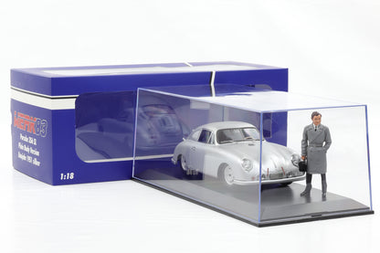 1:18 Werk83 Porsche 356 SL Plain Body 1951 silber + Figur Ferdinand + Vitrine