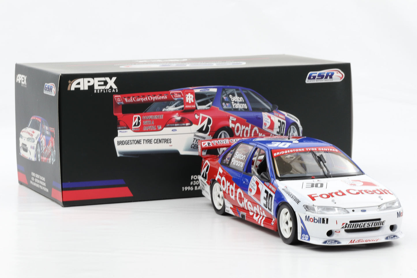 1:18 Apex Ford GSR EF Falcon Ford Credit #30 Glenn Seton 1996 Bathurst Pole