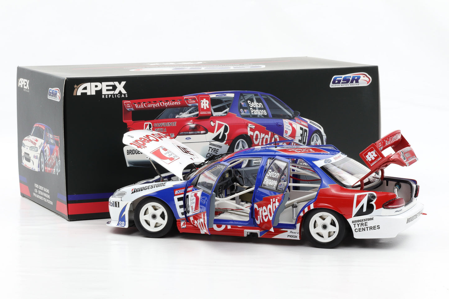 1:18 Apex Ford GSR EF Falcon Ford Credit #30 Glenn Seton 1996 Bathurst Pole