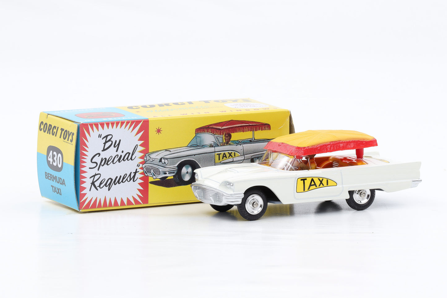 1:43 Corgi Toys Ford Bermuda Taxi weiss Dach rot no.430 Repro