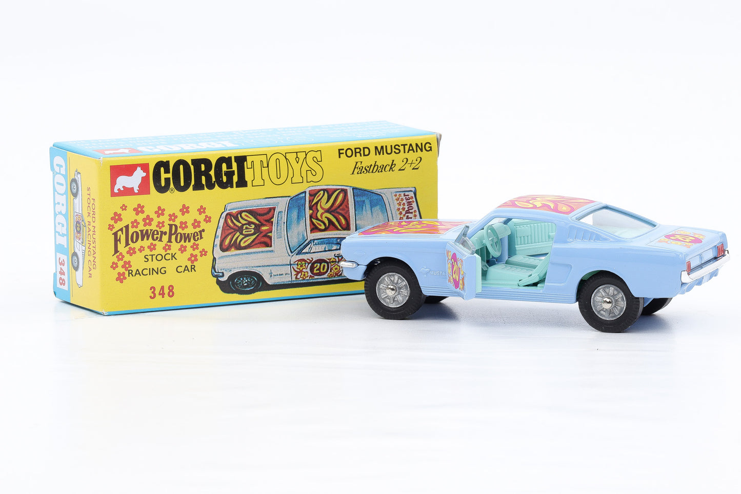 1:44 Corgi Toys Ford Mustang Fastback 2 + 2 Flower Power Nr. 348 Repro