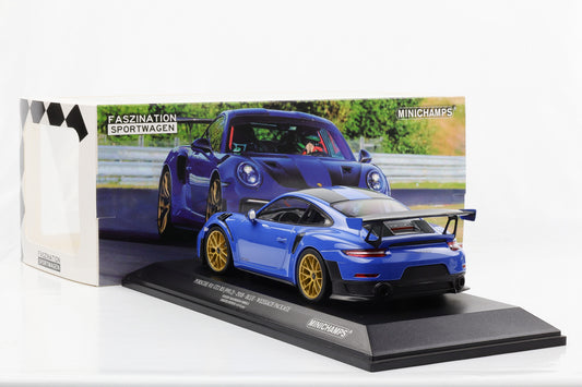 1:18 Porsche 911 991.2 GT2 RS 2018 Weissach Package blau / goldene Felgen Minichamps