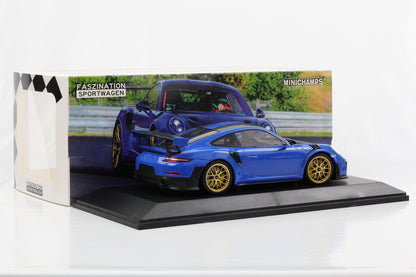 1:18 Porsche 911 991.2 GT2 RS 2018 Weissach Package blau / goldene Felgen Minichamps