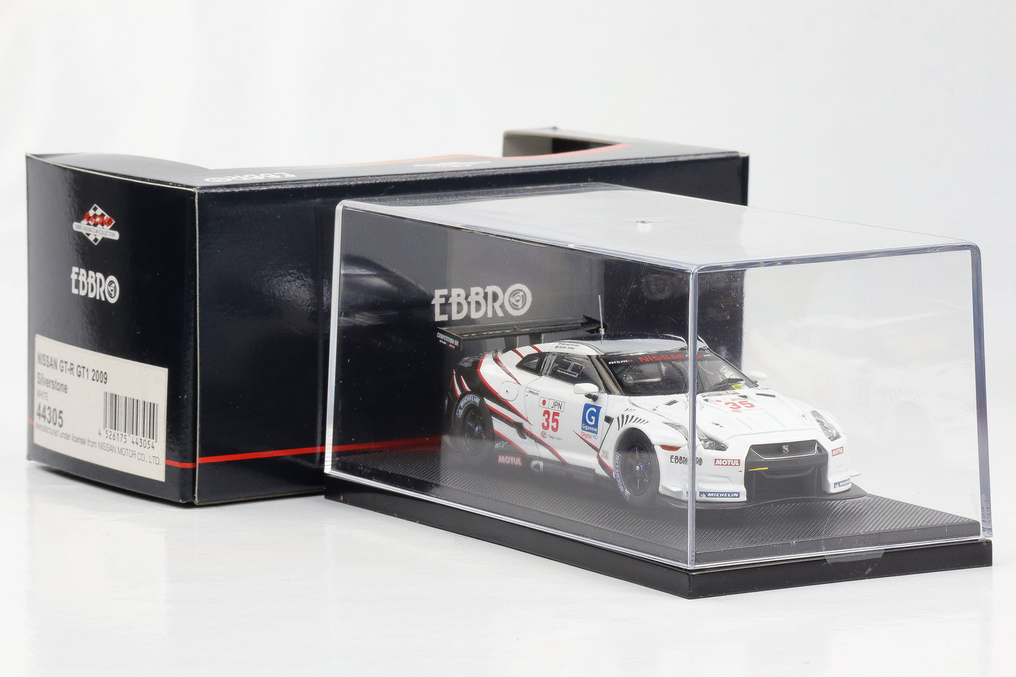 1:43 Ebbro Nissan GT-R GT1 2009 Silverstone weiß #35 M. Krumm D. Turner diecast