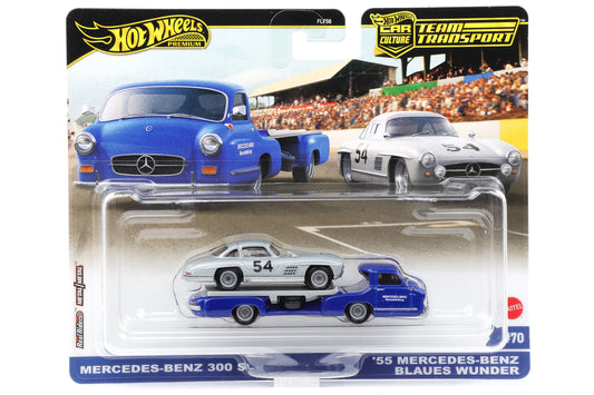 1:64 Hot Wheels Premium 2024 Team Transport Mercedes 300 SL 1955 Blaues Wunder