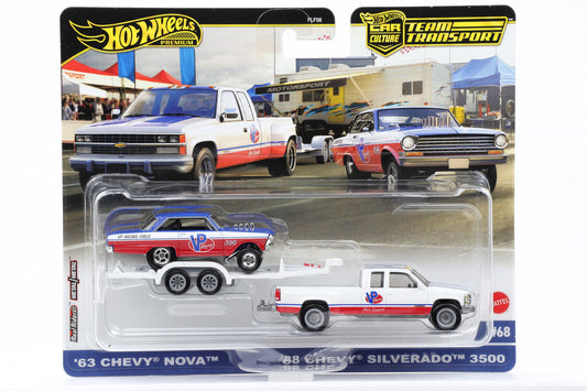 1:64 Hot Wheels Premium 2024 Team Transport 1963 Chevy Nova 88 Chevy Silverado