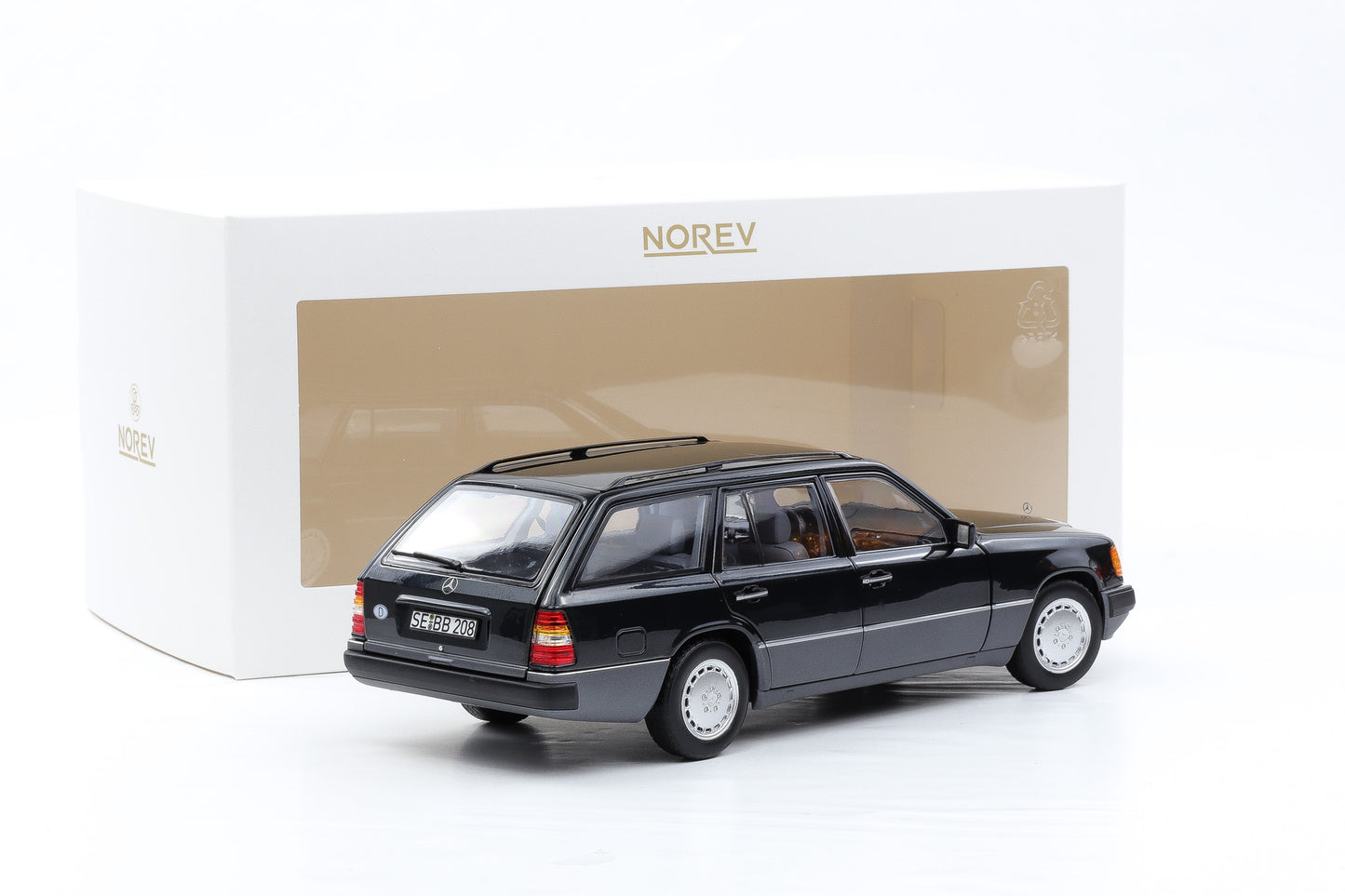 1:18 Norev Mercedes-Benz 300 D T-Modell Kombi S 124 blauschwarz 1990 + Vitrine
