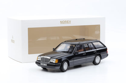 1:18 Norev Mercedes-Benz 300 D T-Modell Kombi S 124 blauschwarz 1990 + Vitrine