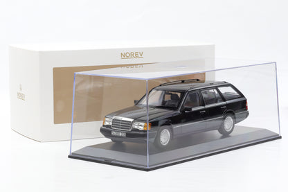 1:18 Norev Mercedes-Benz 300 D T-Modell Kombi S 124 blauschwarz 1990 + Vitrine
