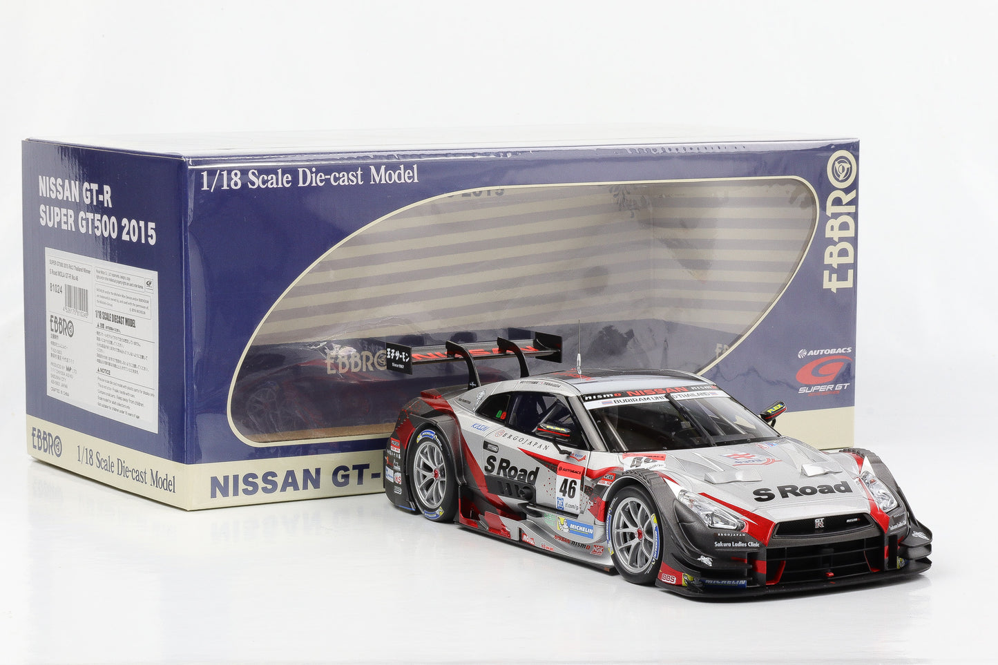 1:18 Ebbro Nissan GT-R Super GT500 #46 S Road Mola Rd. 3 Thailand Winner