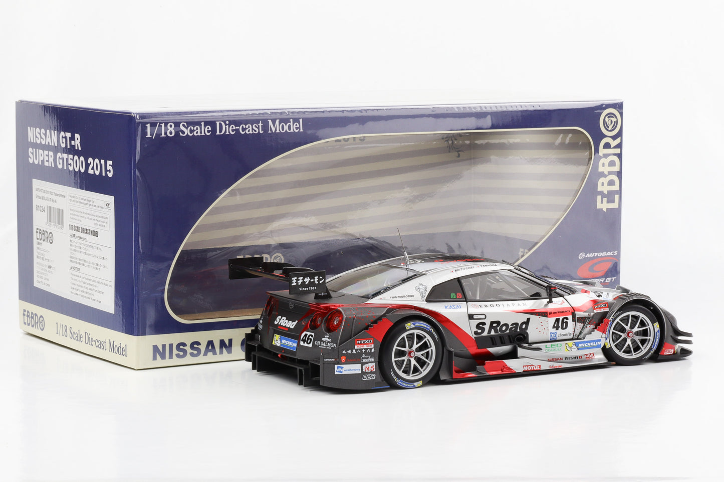 1:18 Ebbro Nissan GT-R Super GT500 #46 S Road Mola Rd. 3 Thailand Winner