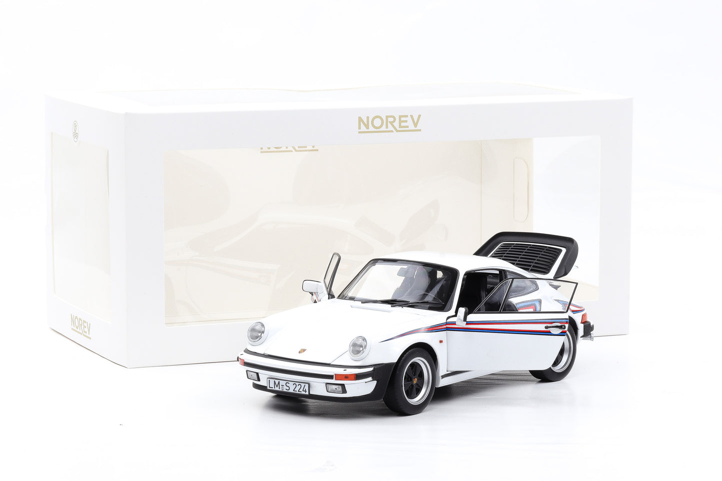1:18 Norev Porsche 911 930 Turbo 3.3 weiss mit Martini Streifen 1980 187668