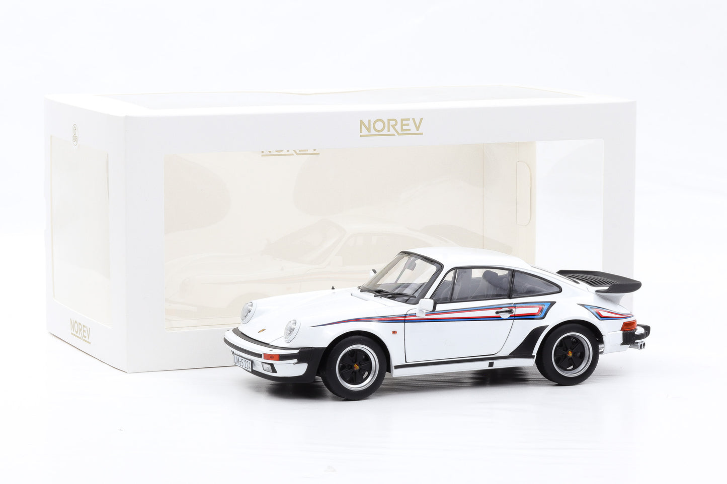 1:18 Norev Porsche 911 930 Turbo 3.3 weiss mit Martini Streifen 1980 187668