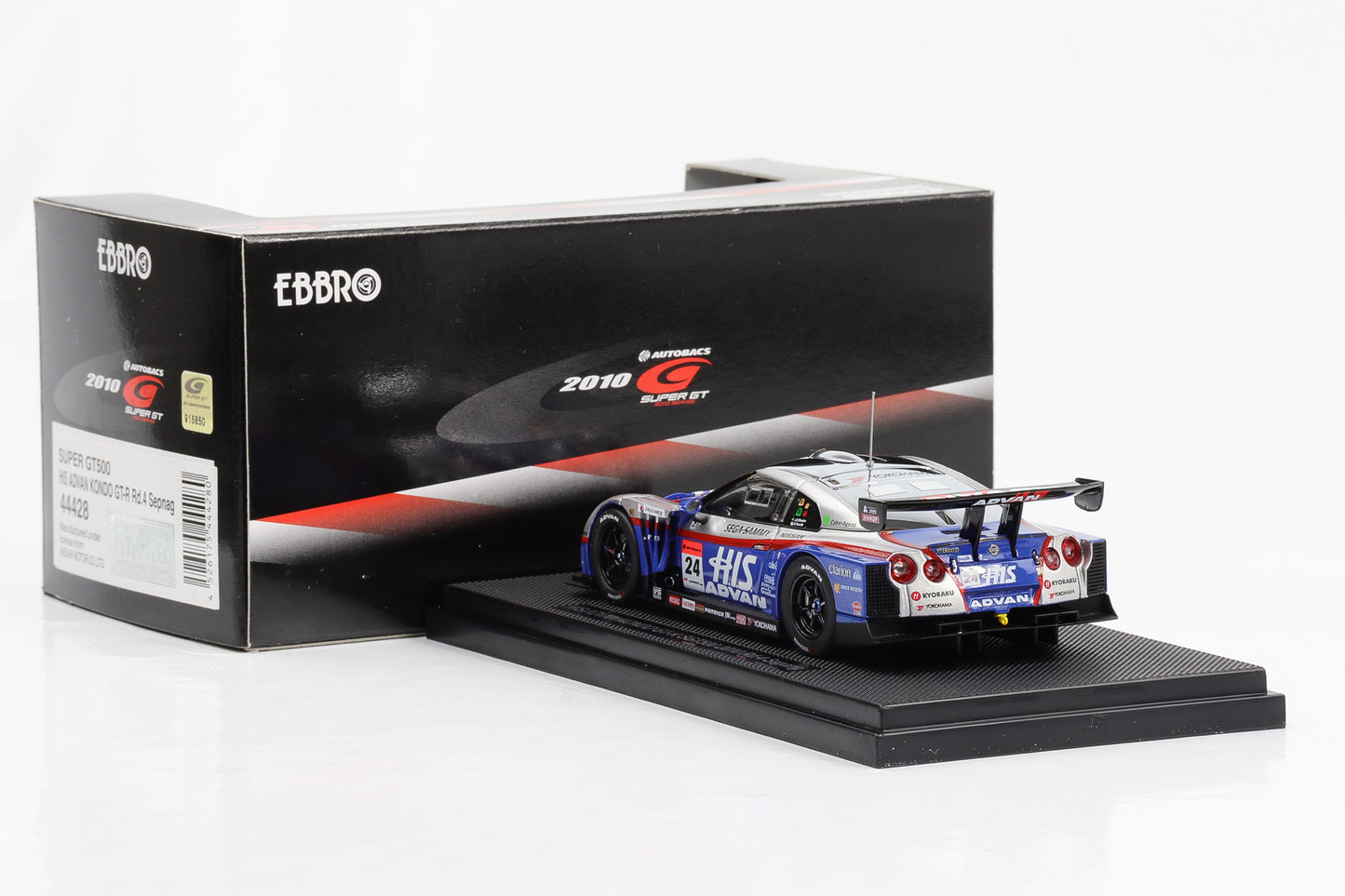 1:43 Ebbro HIS Advan Kondo Nissan GT-R SGT500 2010 Rd. 4 Sepang #24 diecast