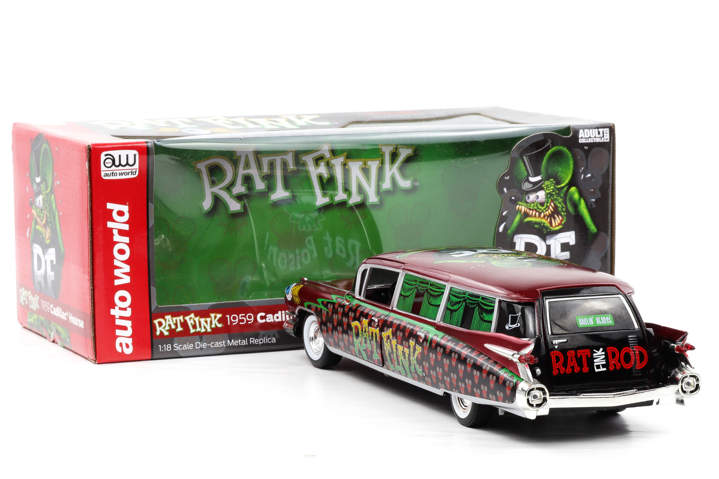 1:18 Greenlight Rat Fink 1959 Cadillac Eldorado Hearse AW303/06