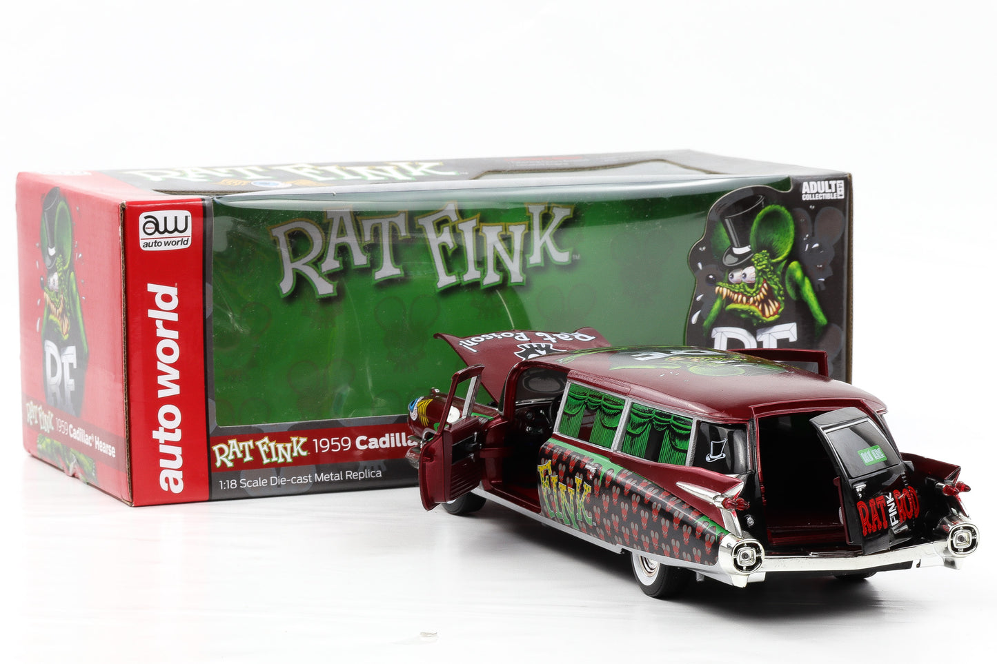 1:18 Greenlight Rat Fink 1959 Cadillac Eldorado Hearse AW303/06