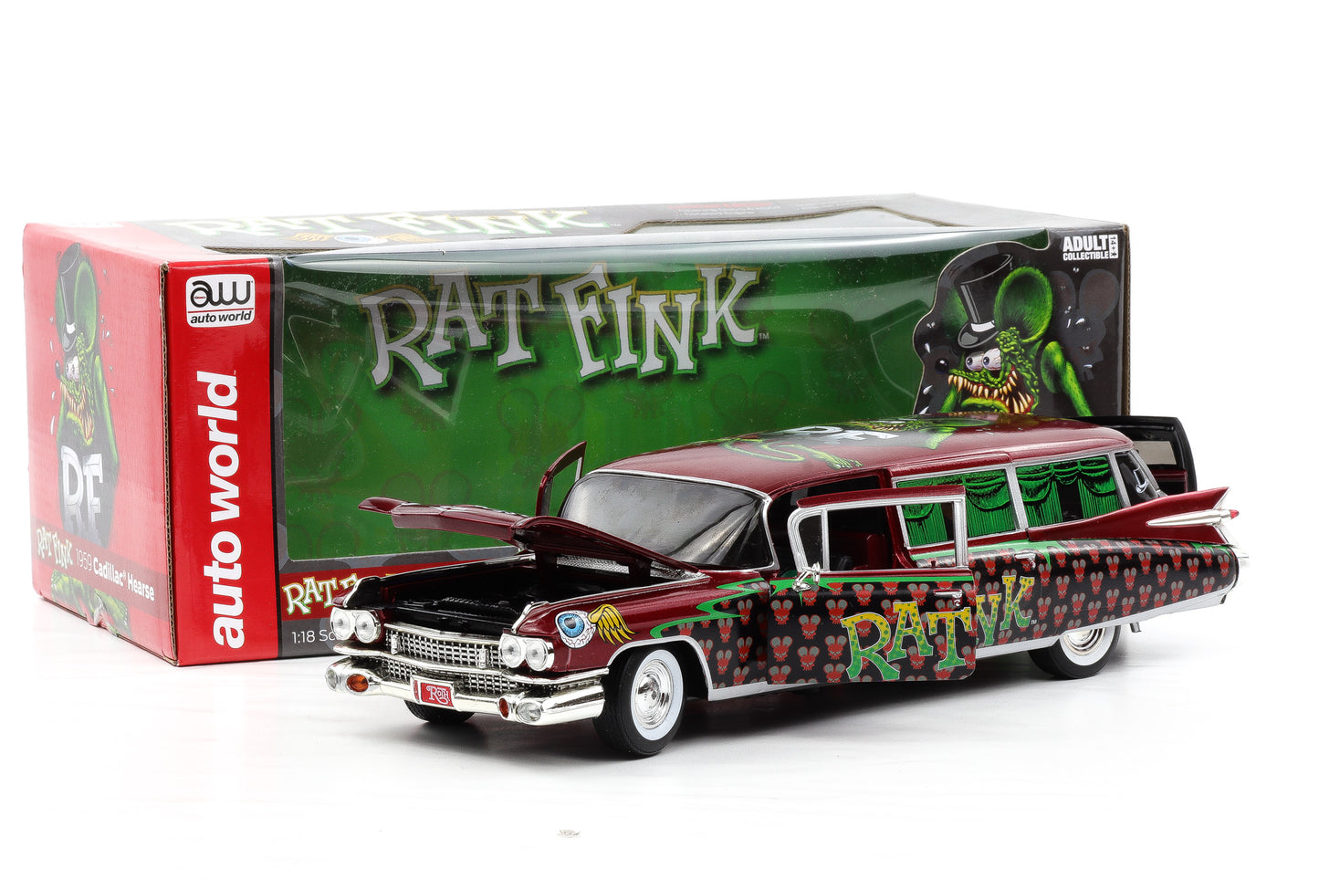 1:18 Greenlight Rat Fink 1959 Cadillac Eldorado Hearse AW303/06