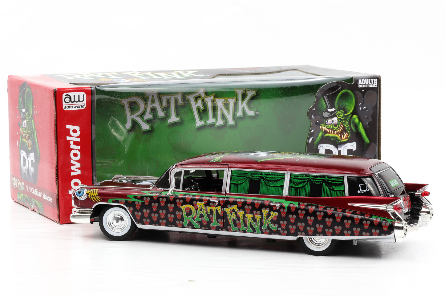 1:18 Greenlight Rat Fink 1959 Cadillac Eldorado Hearse AW303/06