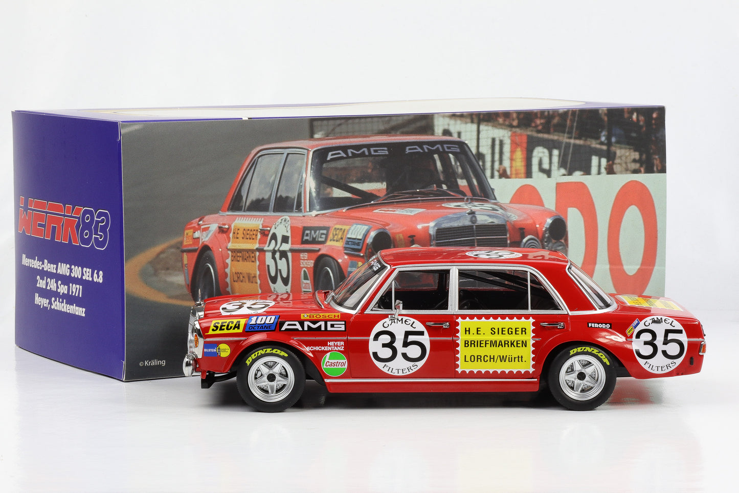 1:18 Werk83 Mercedes-Benz AMG 300 SEL 6.3 24h Spa 1971 #35 2nd Heyer Schickentanz