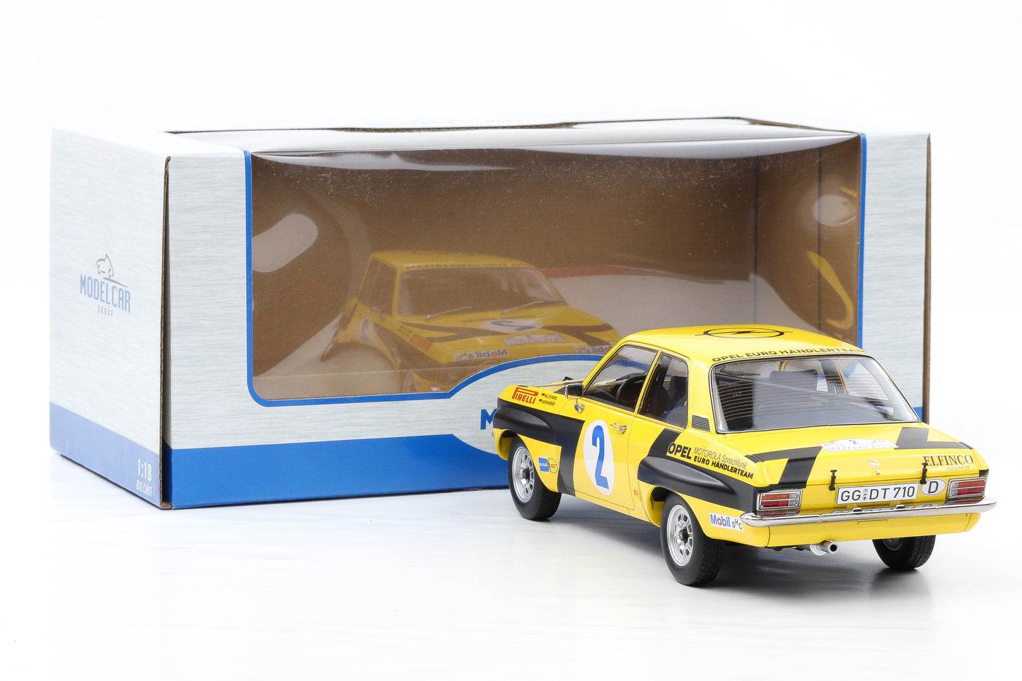 1:18 Opel Ascona 1.9 SR #2 Sieger Akropolis 1975 Röhrl Berger MCG + Vitrine