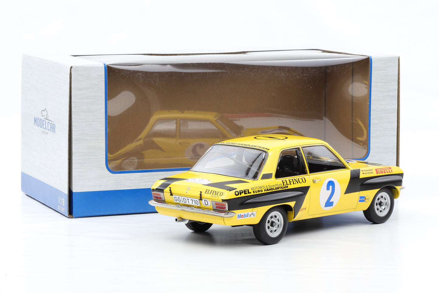 1:18 Opel Ascona 1.9 SR #2 Sieger Akropolis 1975 Röhrl Berger MCG + Vitrine