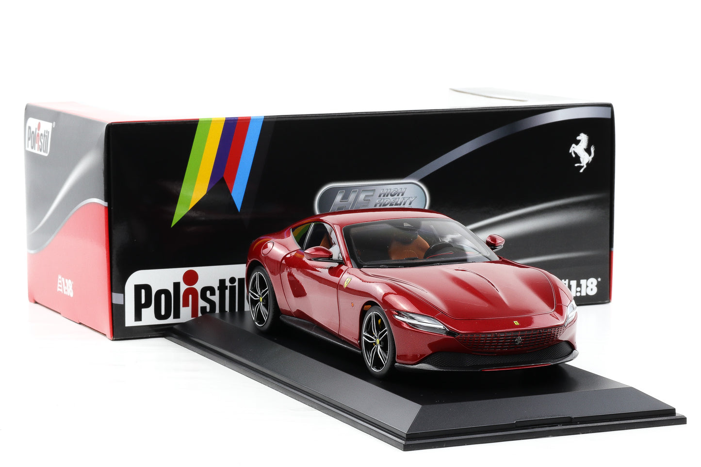 1:18 Polistil Ferrari Roma Coupe 2019 Rosso Magma red metallic full opening
