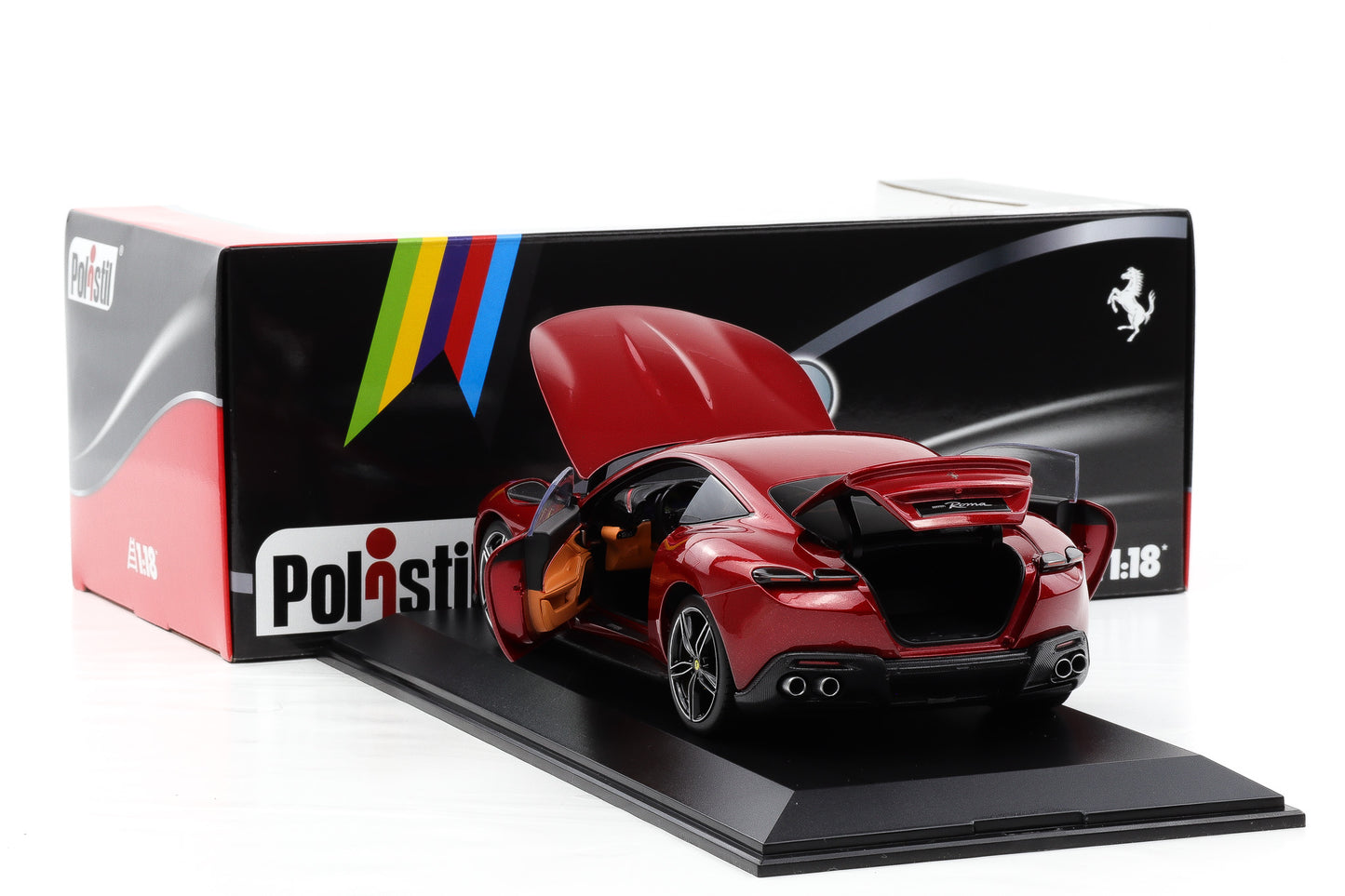 1:18 Polistil Ferrari Roma Coupe 2019 Rosso Magma red metallic full opening