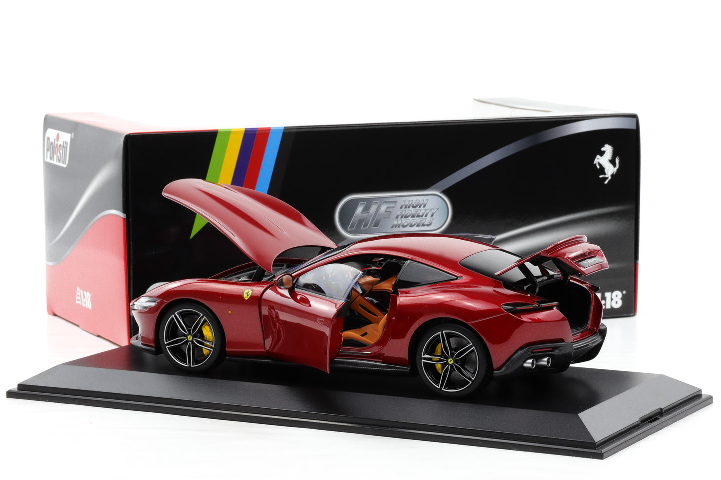 1:18 Polistil Ferrari Roma Coupe 2019 Rosso Magma red metallic full opening
