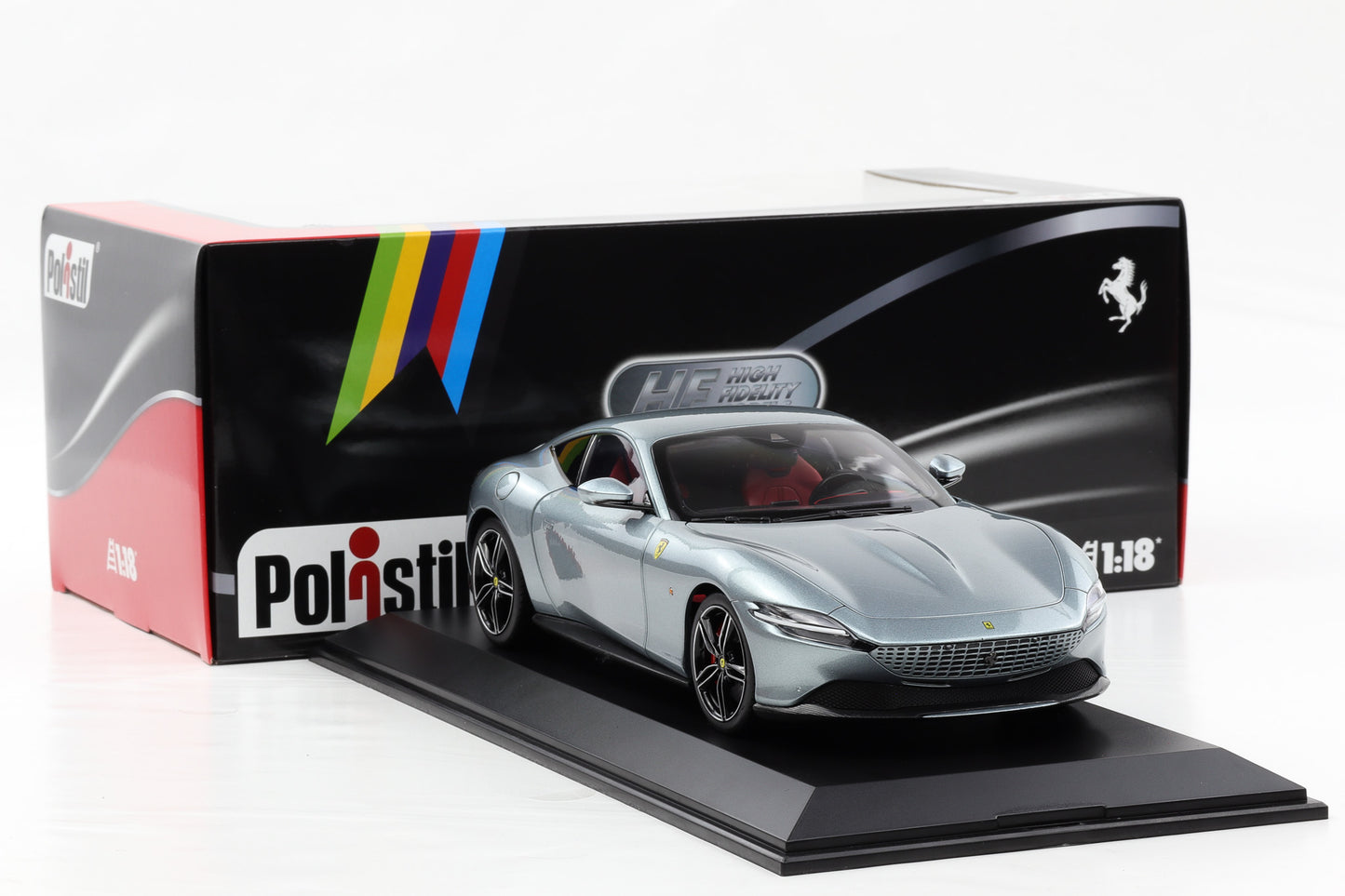 1:18 Polistil Ferrari Roma Coupe 2019 Grigio Titan grey metallic full opening