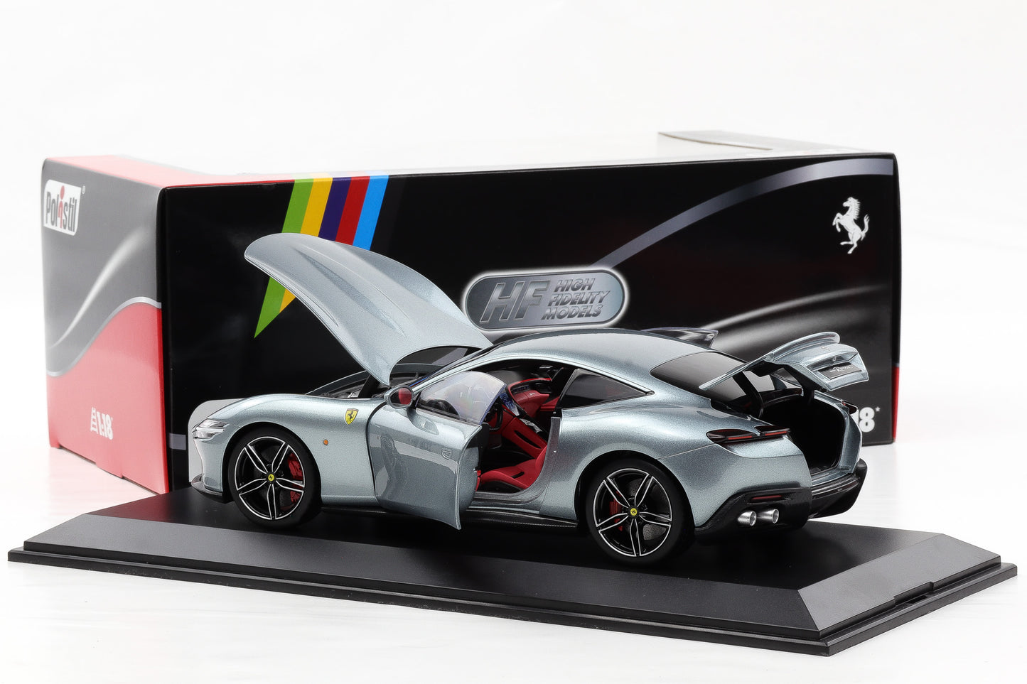 1:18 Polistil Ferrari Roma Coupe 2019 Grigio Titan grey metallic full opening