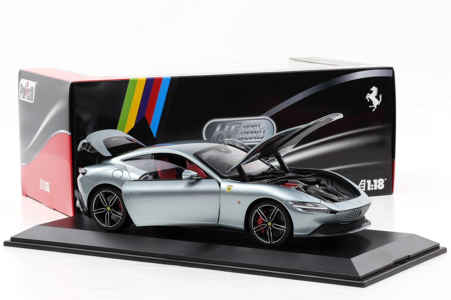 1:18 Polistil Ferrari Roma Coupe 2019 Grigio Titan grey metallic full opening