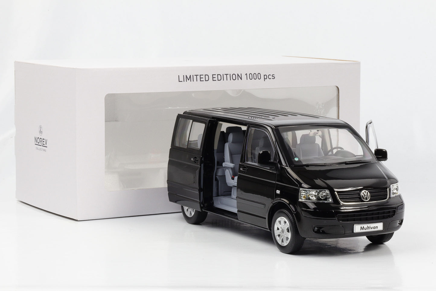 1:18 Norev Volkswagen T5 Multivan Bus 2003 schwarz full opening limited