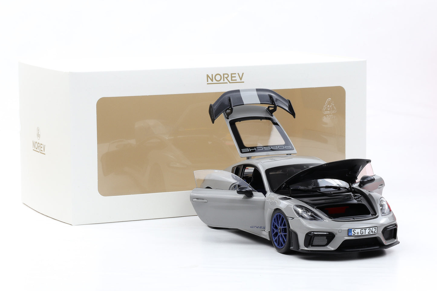 1:18 Norev Porsche 718 Cayman GT4 RS Weissach Paket Chalk full opening 187253
