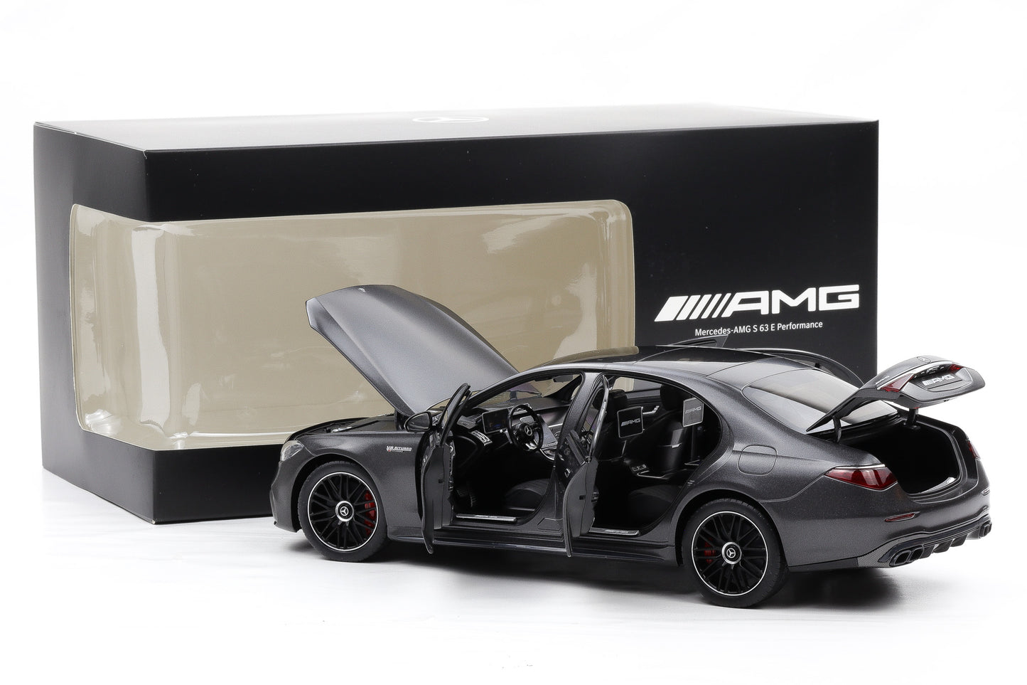 1:18 Mercedes-Benz AMG S63 E V223 Graphitgrau Magno NZG Dealer full opening