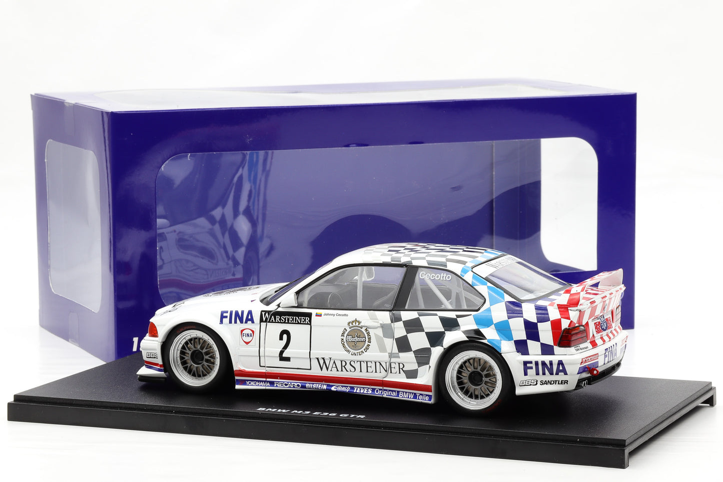 1:18 Werk83 BMW M3 E36 GTR #2 ADAC GT-Cup Champion 1993 Cecotto + Vitrine