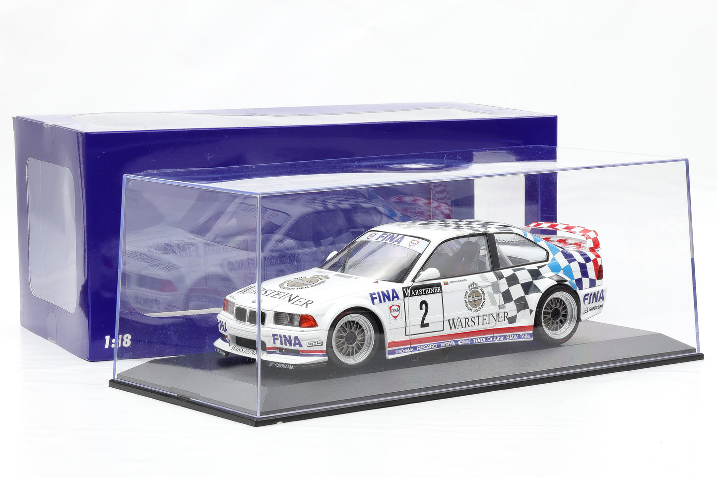1:18 Werk83 BMW M3 E36 GTR #2 ADAC GT-Cup Champion 1993 Cecotto + Vitrine