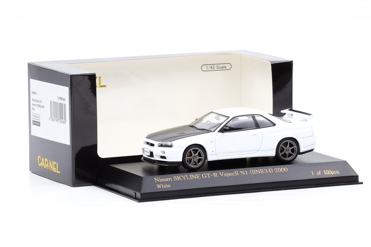 1:43 Kyosho Nissan Skyline Nür GT-R Mspec BNR34 2002 white / by Carnel