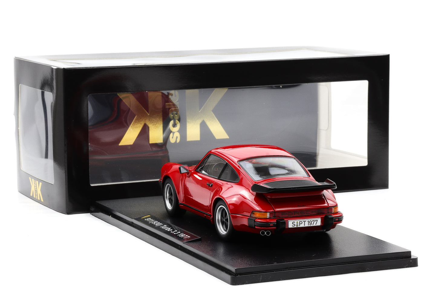 1:18 Porsche 911 930 Turbo 3.3 Coupe 1977 rot KK Scale + Vitrine