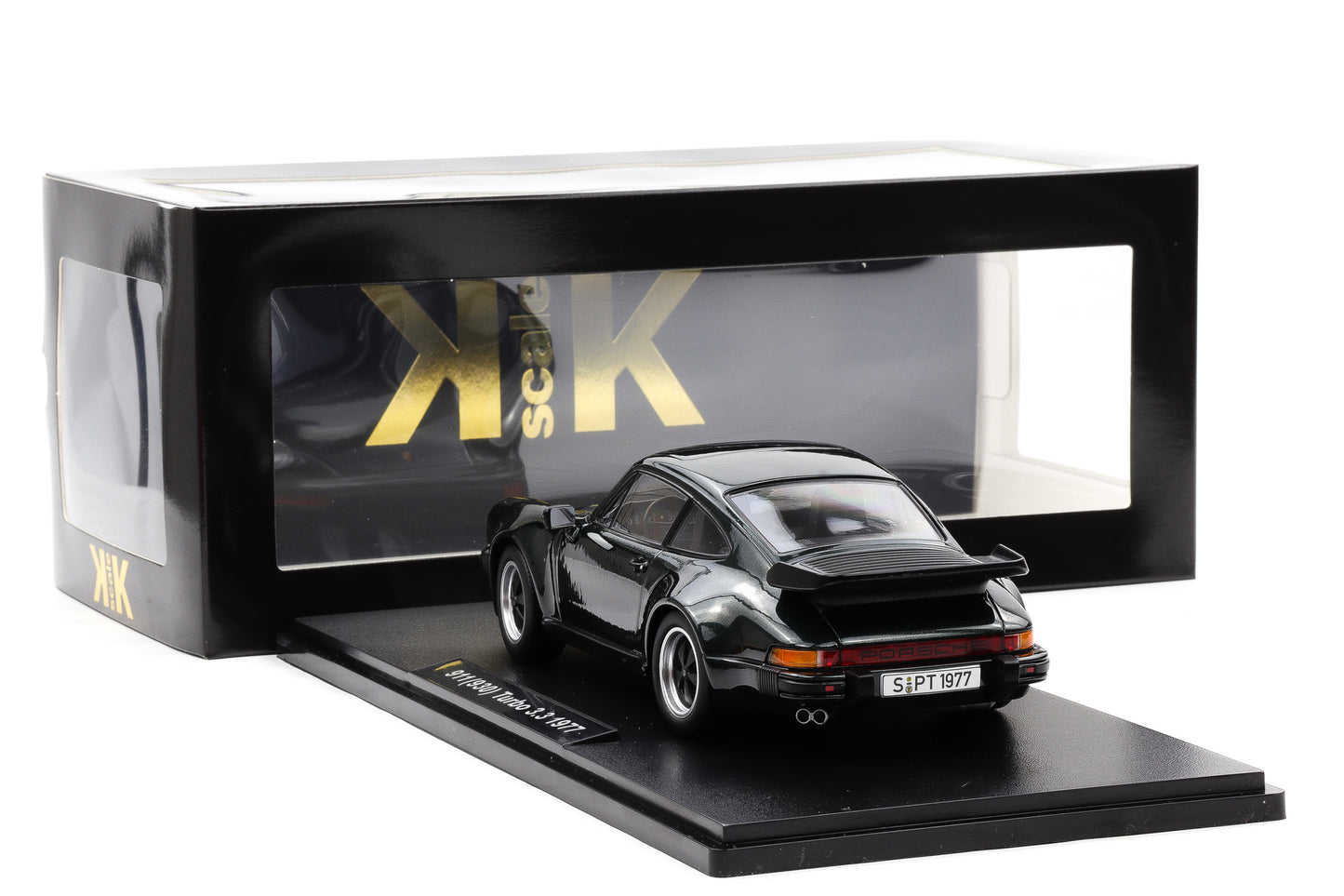 1:18 Porsche 911 930 Turbo 3.3 Coupe 1977 oakgrün KK Scale + Vitrine
