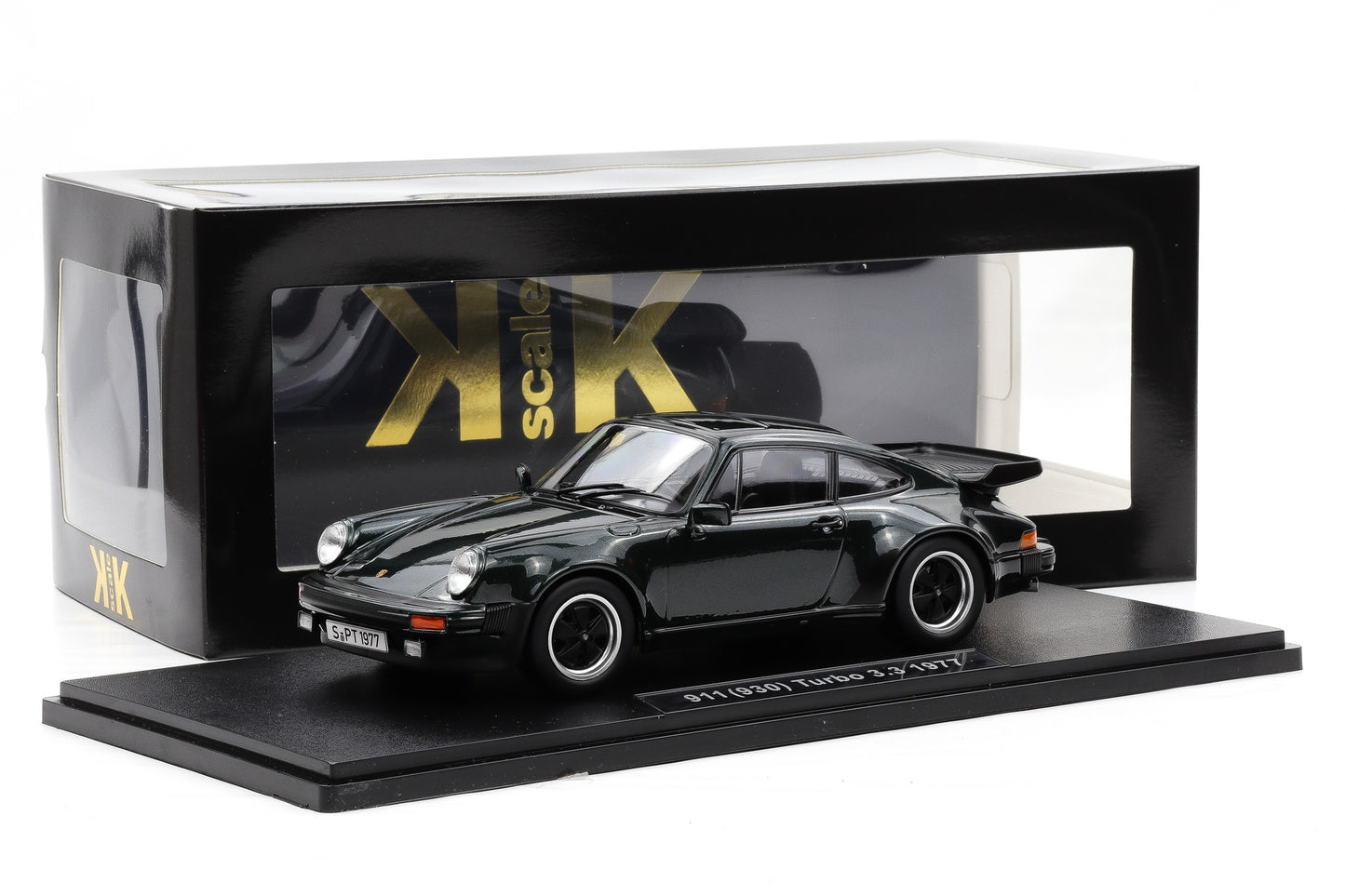 1:18 Porsche 911 930 Turbo 3.3 Coupe 1977 oakgrün KK Scale + Vitrine